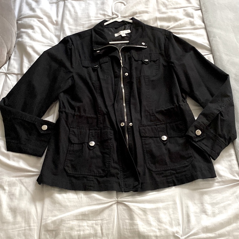 New York & Company Large, Black Anorak Jacket with Silver Hardware